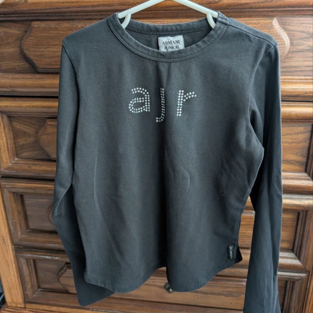 Armani Junior Girl Black Cotton Long Sleeve Top Shirt Size 10A